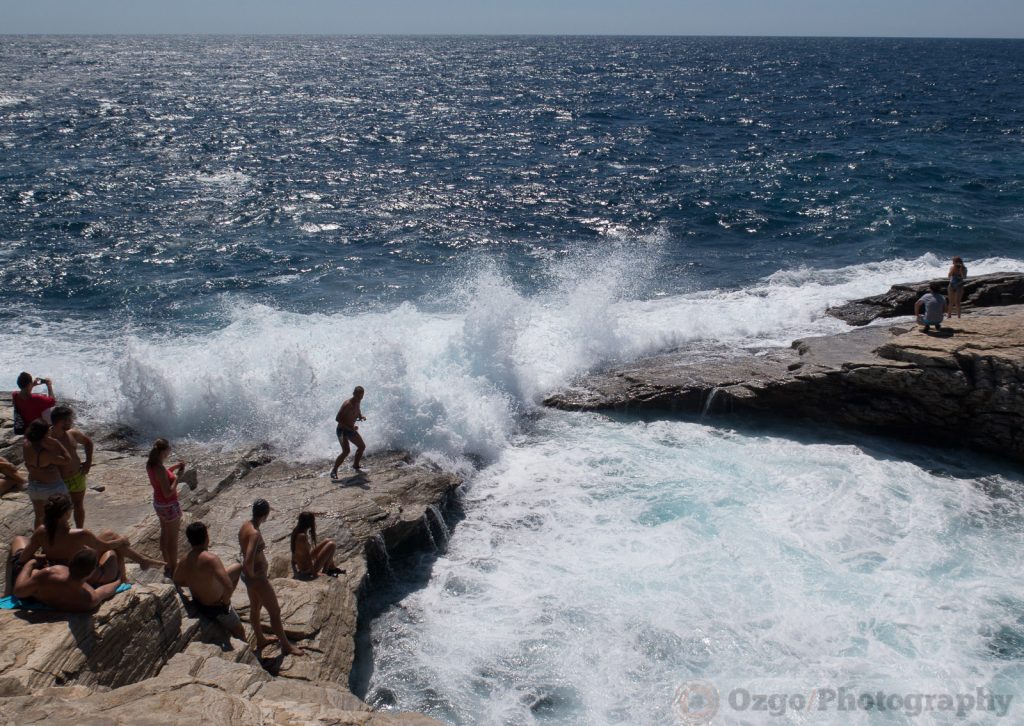 waves smashing the shore at Giola, Thassos, Greece